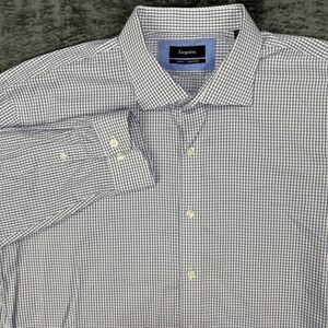 Esquire Dress Shirt Mens 17.5 34/35 Blue White Slim Fit Non-Iron Micro-Check